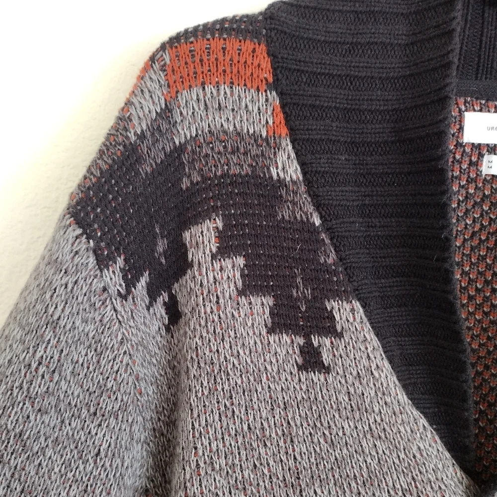 Urban Outfitters Men's Grey Black Southwestern Aztec Fox Grandpa Sweater Medium - Picture 10 of 16